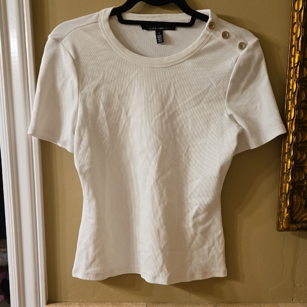 Women's Cream Button-Shoulder Top